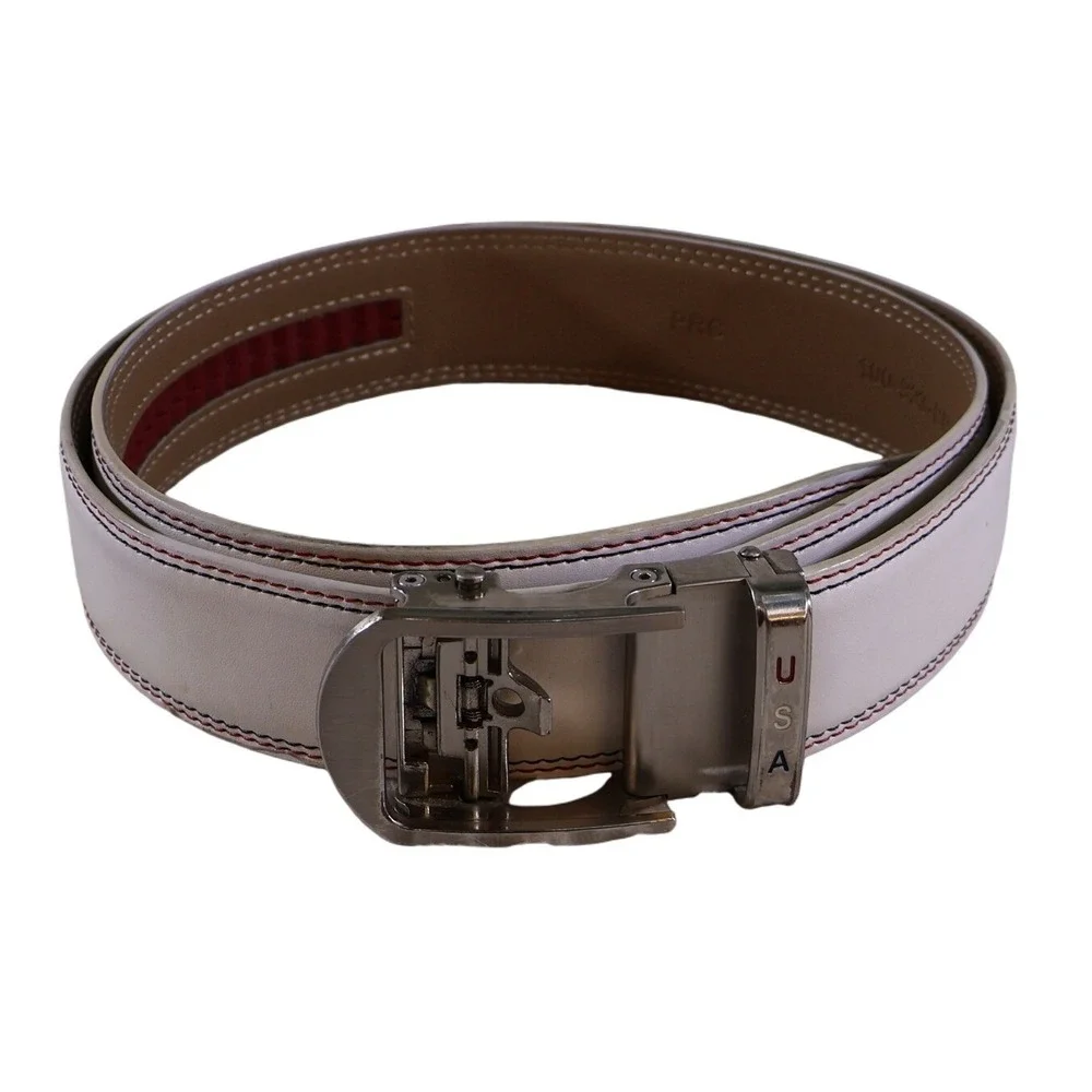 Nexbelt Mens 32 Ratchet Belt White Leather USA Buckle 100-923-BP-06-20-W